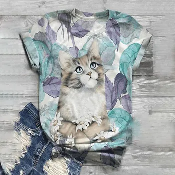 9 stiluri de Epocă Tricouri Femei 2020 Tricou Femei Plus Dimensiune Maneca Scurta 3D Cat Imprimat O-Gât Topuri harajuku Femei camisas mujer