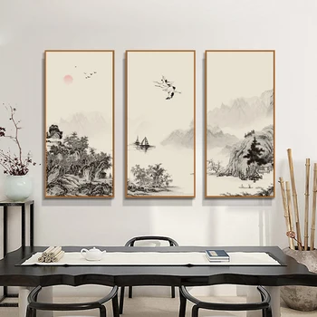 1 set (3 bucati) Chineză Tradițională în Stil Clasic de Cerneală Negru Alb Pictura Pentru Camera de zi Canapea Fundal Decor de Perete