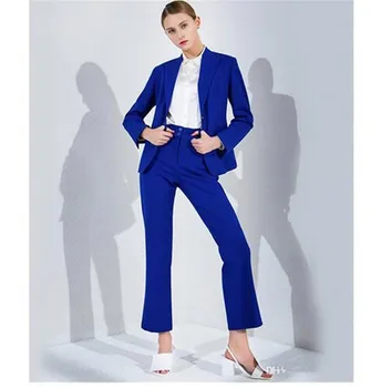 Personalizat Albastru Regal 2 Bucata Set De Femei De Afaceri Cu Pantaloni Office Formale Uniformă Doamnelor Munca Purta Sacou Costum Salopeta