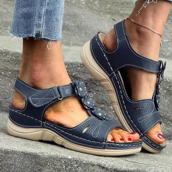 2020 De Vară Casual Pentru Femei Papuci Pu Flori Pene Platforma Mijlocul Tocuri Gol Slide-Uri In Aer Liber Pe Plaja Doamnelor Pantofi De Zapatos De Mujer