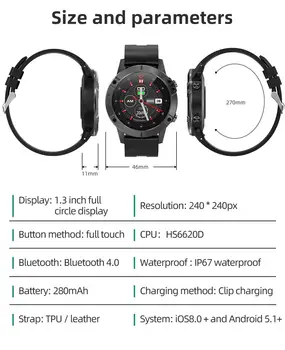 T11 Ceas Inteligent Complet Rotund Atinge IP68 rezistent la apa Monitor de Presiune sanguina Smartwatch Pentru Android IOS Prognoza Meteo PK R8 H30