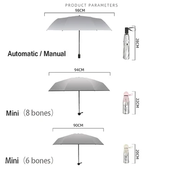 Automată Umbrelă de Ploaie Femei Argint Titan Anti UV Umbrela 8 Coaste Portabil Trei-pliere Umbrela de Buzunar Pentru Om UPF50+