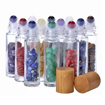 10buc 10ml Sticle cu Role Pietre pretioase Ulei Esențial de Probă Sticle Cu Bambus Capace Lichid Cosmetice Parfumuri Reîncărcabile Sticla