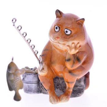 MYBLUE Kawaii Grădină Animal Rășină de Pescuit Cat Figurine Statuie Nordic Acasă Decorare Camera de Accesorii Moderne