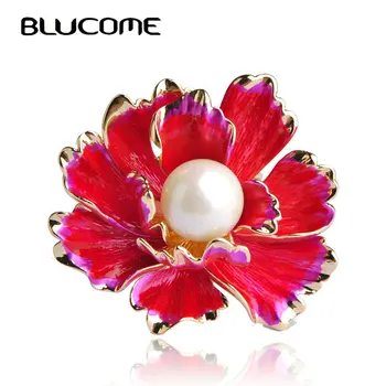 Blucome Email Imitație de Perle de Flori Eșarfă Catarama Pentru Femei de Aur-culoare-O singură Bucată Trei Eșarfe Bucla Clip Nu Pin Broșă Bijoux