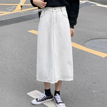 2 Culori SML lung denim Fusta Femei 2020 stil coreean Blugi Lungi Fusta Talie Inalta o linie Fuste Lungi Pentru Femei(F8001