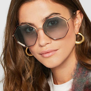 Clar nuante Poligon ochelari de soare Femei Gradient de Ochelari Lady Lux Retro Rotund Vintage din Metal cadru Oglindă Ochelari de Soare pentru femei