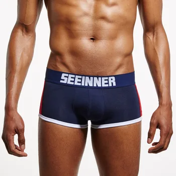 SEEINNER Brand Men ' s Bumbac Moale Lenjerie Stereo Talie Joasa U Convex Design Masculin Sexy Boxeri