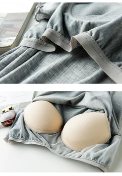 Stil japonez coaste sutien-t cu pad piept ceașcă jumătate-de sex feminin cu mâneci vară cu mânecă scurtă T-shirt pijamale gratuit sutien cu pad piept