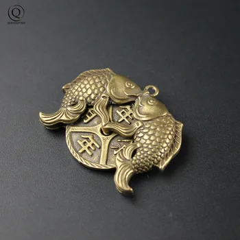 Vintage Brass Dublu Carasi Cheie Lanț De Caractere Chinezești Forma Brelocuri Creative Masina Breloc Înseamnă Bara Recolta În Fiecare An
