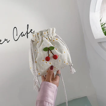 Daisy Floare Geantă De Umăr Clasică Textura Creative Design Delicat Femei Chic Cherry Pungă Mică Cordon Panza Genți De Mână