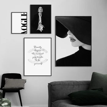 Arta Moderna Moda Panza Pictura Alb-Negru De Femei Sexy Buze Poster Print Stil Nordic Poza Perete Pentru Camera De Zi Decor Acasă