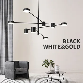 Modei moderne Aur Negru Lung Alb Led pentru Tavan Suspendat Candelabru Lampă Lumină pentru Hol Bucatarie Living Dormitor la Mansardă