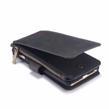 Șoc-absorbant din piele caz de telefon 2 in 1 portofel organizator 12 slot pentru card de telefon acoperă pentru iPhone 6 Plus/6s Plus-Negru