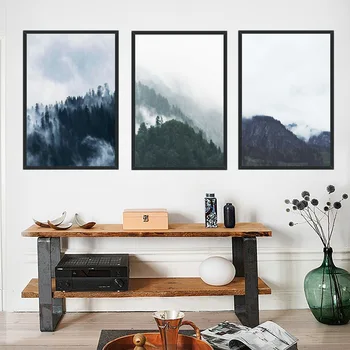 Decor Acasă Poster De Imprimare Nordic Panza Pictura Pădure, Ceață, Peisaj Montan Peisajului Realist Perete Camera De Zi Poza Art Decor