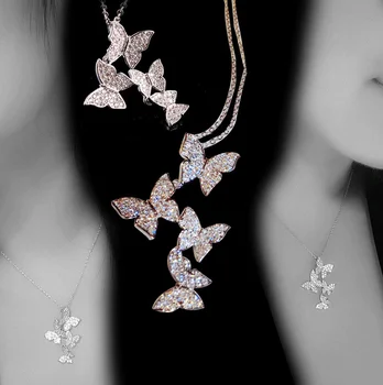 Drăguț Fluture Pandantiv Lung Lant Argint Placat Cu Bling Piatra De Zircon Colier Colier Moda Coreeană Bijuterii Colier Statement 20