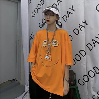 Ins cu mânecă scurtă casual nou versiunea coreeană a pierde personalitatea portret imprimare Harajuku wild fashion bumbac T-shirt maree