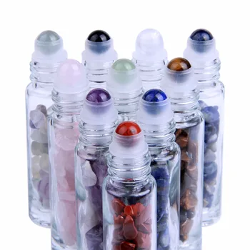 10buc Pietre Naturale Semipretioase Sticle de Ulei Esențial,Piatră prețioasă Roller Ball Flacon de Sticlă Transparentă 10ml de Vindecare de Cristal Chips-uri