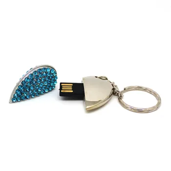 Metal subțire inima de Cristal de Diamant Lanț Cheie USB 2.0 Flash Drive 4GB, 8GB Flash Disc U Memory Stick 16GB 32GB 64GB Pendrive