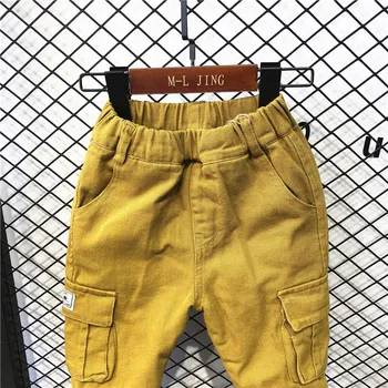 WLG baieti pantaloni de moda pentru copii de iarnă galben catifea neagră cald cargo pantaloni baietel groase se potrivesc pantaloni copii 2-7 ani