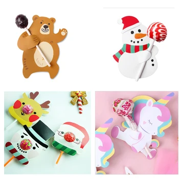 50pcs Crăciun om de Zăpadă Elan Moș Crăciun de Pluș Unicorn Lollipop Cărți de Hârtie Bomboane Lolly Hartie de Carte pentru Copii Petrecere DIY Mesaj de Card