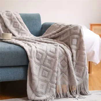 Pătură pentru Paturi Nordic Tricotate Canapea, Pături Foto Recuzită Aer condiționat Ciucure Arunca Pături în Carouri pe Pat, Canapea Indesata Arunca