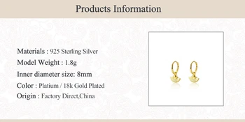 CANNER Real Argint 925 Placat cu Aur de 18k Hoop Cercei Pentru Femei de Culoare de Aur Piercing Cercei Cercei Bijuterii pendientes