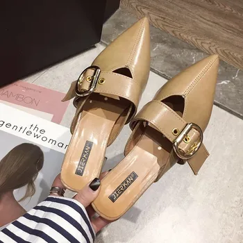 Nouă Femei Sandale Casual de Vara Catâri Pantofi Femei din Piele PU Fashion Papuci Femei Pătrat Tocuri Ascuțite Toe Pantofi Cataramă XLY