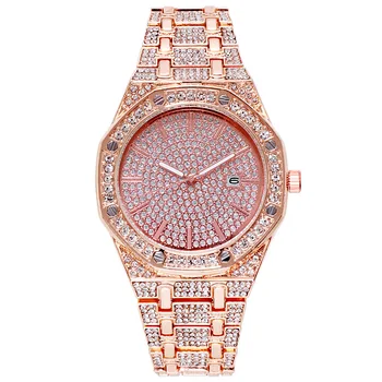 Noi de vânzare fierbinte full diamond lady ceas de culoare trei aliaj calendar, ceas cu Diamante Bandă de Oțel femei Ceas