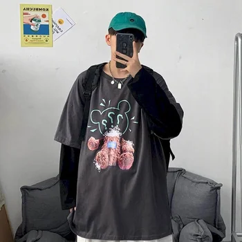 Hong Kong stil la modă, cu mâneci lungi T-shirt de sex masculin coreean student chipeș fals două piese topuri tide marca vrac sălbatice garda haine
