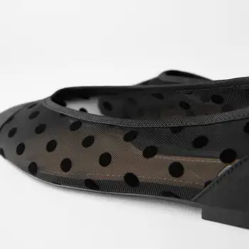 Vara 2020 Nou Punct Negru Singură Pantofi Pentru Femei Black Dot Print Balerini Zână Tul Singur Pantof Doamna