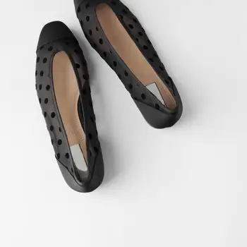 Vara 2020 Nou Punct Negru Singură Pantofi Pentru Femei Black Dot Print Balerini Zână Tul Singur Pantof Doamna