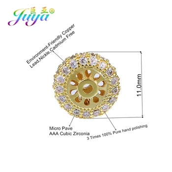 Juya 5pcs/lot en-Gros Micro Pave Zirconia 11mm Rotund Distanțier Farmecul Margele De Moda Pietre Naturale ornamentație cu Mărgele de Luare de Bijuterii