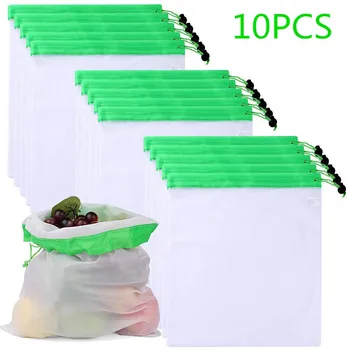 10 Ambalaje Reutilizabile Plasă Produce Saci Lavabila Eco-Friendly Ușor Pungi Pentru Cumpărături De Depozitare Legume Fructe Sac Net