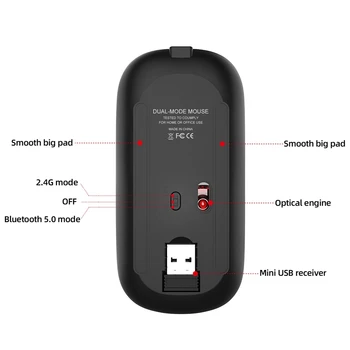 Mouse-ul fără fir Bluetooth Computer Mouse-ul Silent PC Mouse-ul Reîncărcabilă Ergonomic, Mouse-ul USB 2.4 Ghz Șoareci Optice pentru PC Laptop(Negru