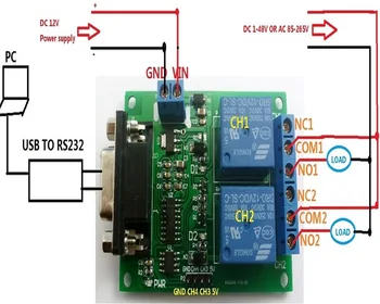 TB351*1+TB052*1 DC 9V 12V 2 canale RS232 Comandă a Releului de acționare a Comutatorului & USB la RS232 DB9 PC Port Serial UART pentru Casa Inteligentă