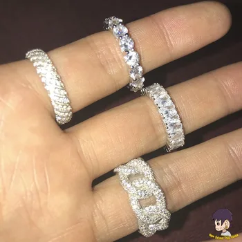 Hip Hop Bijuterii Spumante Argint 925 Inele Pentru Femei Barbati Lux Gol afară Lanț Deschide SONA Inel cu Diamant set degetul