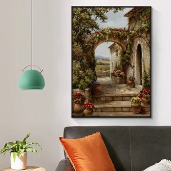 Rezumat Mediterană Peisaj de Grădină Panza Pictura Postere si Printuri de Arta de Perete Poza pentru Living Decorul Camerei Cuadros