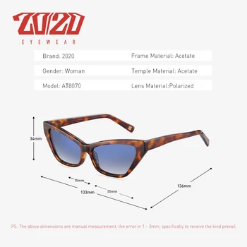 20/20 Nou Elegant Acetat Polarizat ochelari de Soare pentru Femei Ochelari Ochi de Pisica Material Dur Designer de Brand AT8070