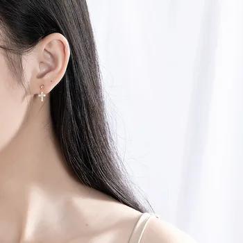 925 Sterling Silver-Coreean Rafinat Cruce Picătură Legăna Cercei Pentru Femei Zirconiu Personalizate De Moda De Culoare De Aur Bijuterii Cadou