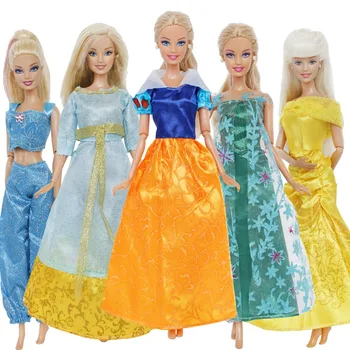 5 Buc/Lot De Moda Rochie De Copia Basm Prințesă Fusta Rochie De Petrecere Purta Galben Albastru Haine Pentru Barbie Papusa Cu Accesorii De Jucarie Pentru Copii