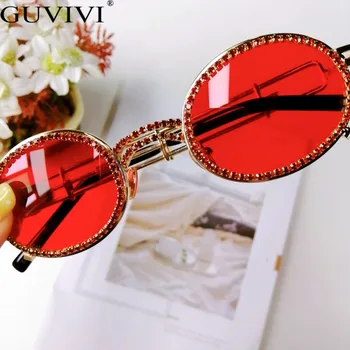 Stras rotund ochelari de Soare pentru Femei Brand Designer Steampunk Diamant Epocă Ochelari de Soare Cristal Oval Retro ochelari de Soare UV400