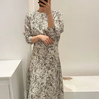 Femei Primavara 2021 Nou Elegant de Imprimare de Moda Midi Vintage Maneca Lunga Plisata Femei Rochii Vestidos Mujer