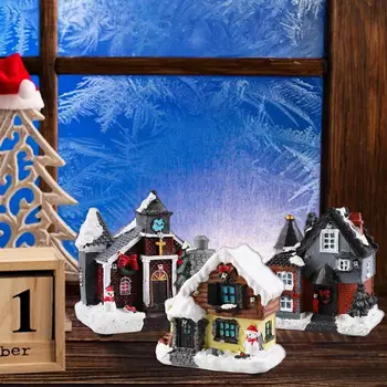 Mini Crăciun Luminos Casa De Om De Zăpadă Rășină Sat Figurina Fereastra Ornamnet 2021 Anul Nou Acasă Decorare Meserii Copii Cadou