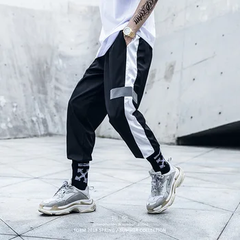 HAYBLST 2019 moda casual glezna-lungime pantaloni barbati hip hop stil harem pantaloni de vara carouri cu dungi de sex masculin pantaloni barbati pantaloni