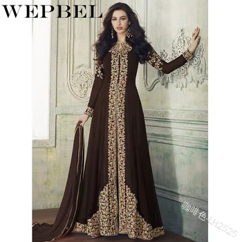 WEPBEL Florale Broda Maneca Lunga, O Rochie de Gât Abaya Stil Indian Fantă Mare Șifon Maxi Rochie de Petrecere de Moda pentru Femei Elegante