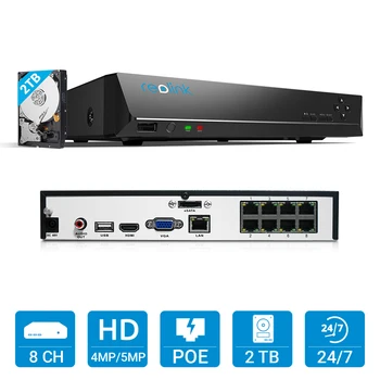 Reolink Camera de Securitate de Sistem 8ch PoE NVR 4 buc PoE Camere IP de Exterior Supraveghere Video HD Kit 2TB HDD RLK8-520B2D2 5MP