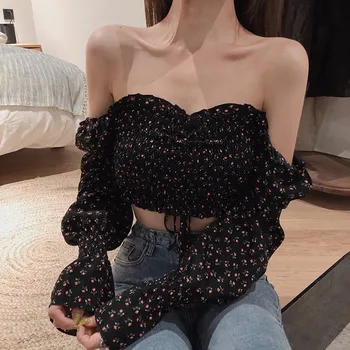 Femei Florale Imprimare Cutat Bluze De Moda Pătrat Camasi Guler Scurt Șifon Bluze