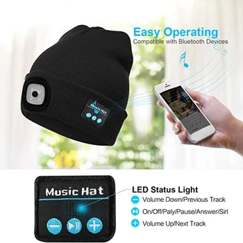 Bluetooth Beanie LED Wireless Bluetooth pentru Căști Pac Gratuit de Tricotat Manusi Unisex de Înaltă definiție, Difuzoare Stereo Si Microfon