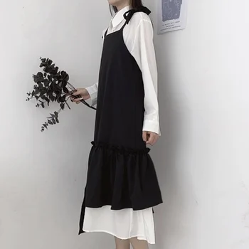 Toamna design nou sentiment de individualitate mici, neregulate fusta fusta fusta vânt întunecat rochie cu bretele